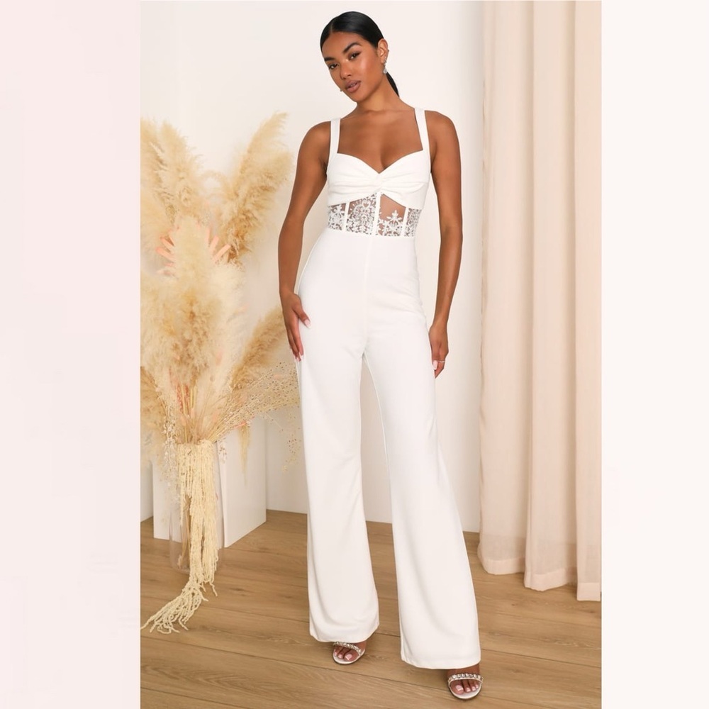 NWT Lulus White Sheer Jumpsuit Sz M